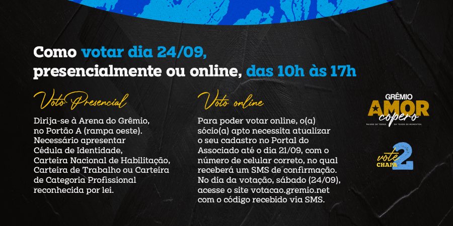 guischulze's tweet photo. Lembrem de atualizar o cadastro pra estarem aptos a votar no sábado. Nesses momentos é que a participação do sócio é muito importante. 
#Chapa2 @amorcopero https://t.co/qbuB3AU8fY