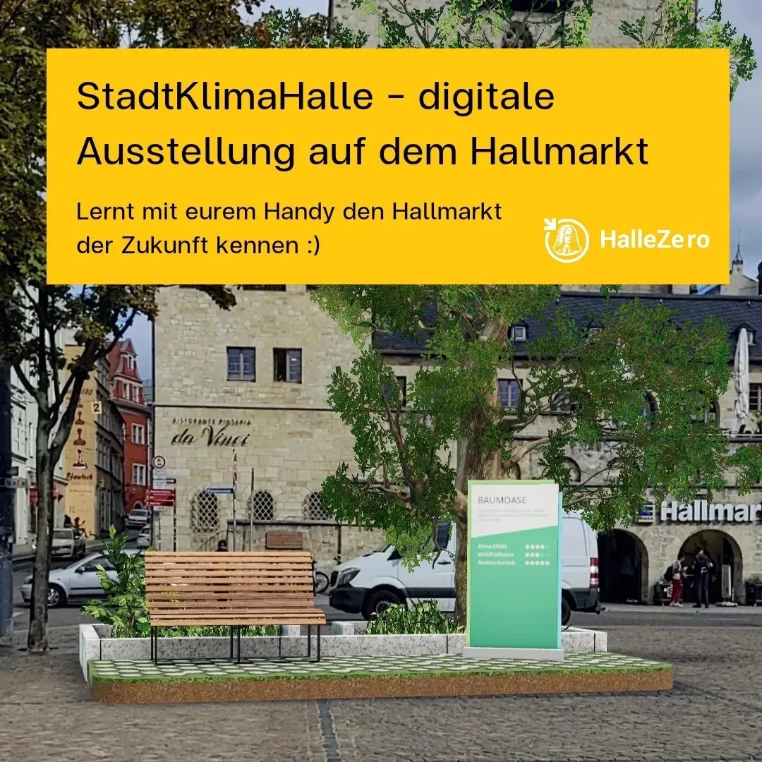 HalleZero's tweet photo. Wusstet ihr, dass der #Hallmarkt im Sommer einer der heißesten Plätze in #HalleSaale ist? Jetzt gibt es dort eine augmented-reality-Ausstellung mit Maßnahmen, die das Stadtklima verbessern würden.

Mehr dazu hier: https://t.co/VhI07PmwXv https://t.co/47X2HkgpN5