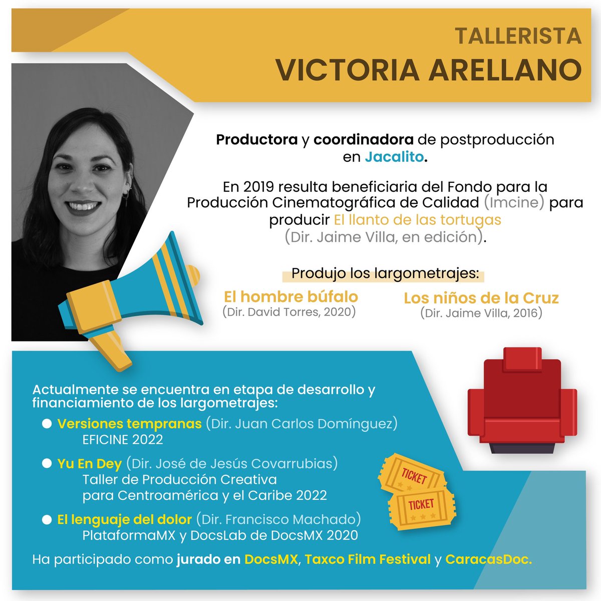 jacalitofilms's tweet photo. En noviembre, @victoriaareiano impartirá el Taller de Producción Creativa en Cine y Audiovisual 🎬 donde se abordará —desde la teoría y la práctica— la labor de los y las productoras como parte del equipo creativo.

+ info o dudas: 
📧 contacto@jacalitofilms.com
📞 6621207233 https://t.co/RNpzOEep2d