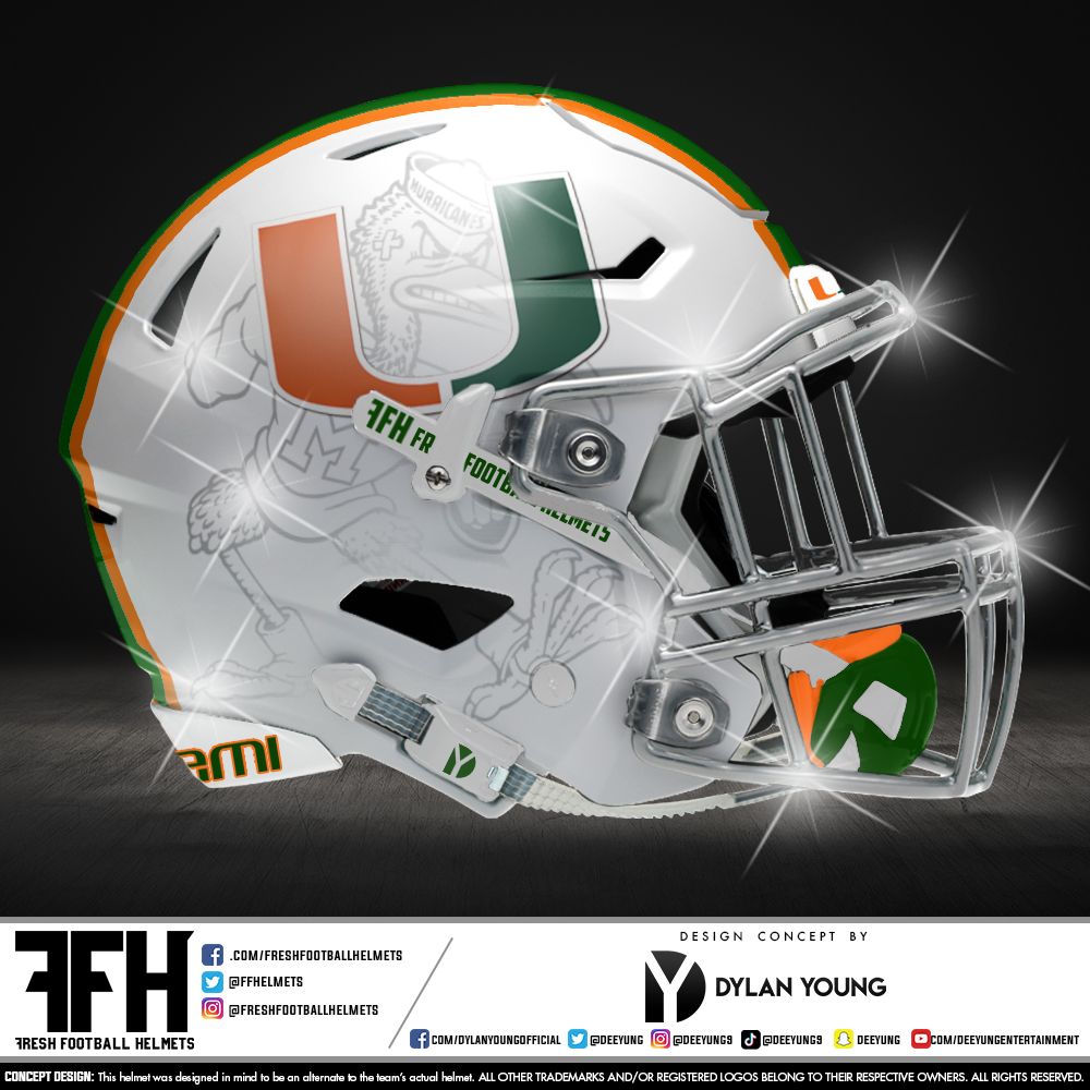 FFhelmets's tweet image. Miami Hurricanes, college. Design concept by @deeyung. #FreshFootballHelmets #ACC @CanesFootball