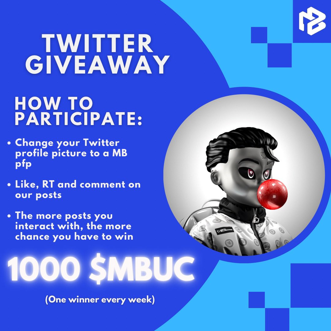 🚨Giveaway Alert! 

If you are not representing MB on Twitter is time to do so! 😮‍💨 

We’ll be giving away 1000 $MBUC every week just by having a Metabillionaire pfp and interacting on our posts 🤑