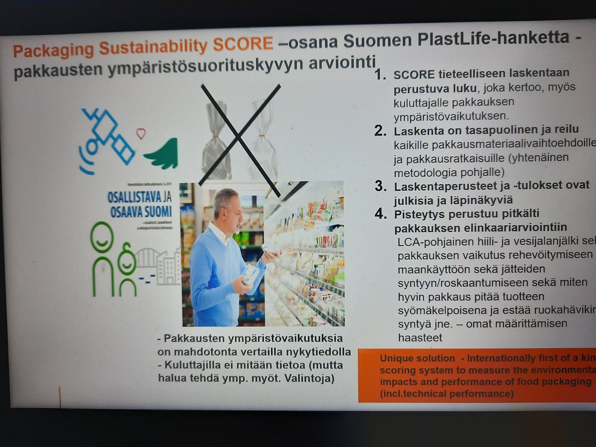JuhaMatKatajaju's tweet photo. Oli kiva tänään alustaa pakkausalan yrityksille ruoka-pakkaukset-kokonaisuuden moninaisuudesta ympäristösuorituskyvyn arvioinnin kannalta. Pääsin tietty esittelemään mm. #LCAFoodPrint ja #SCORE #PlastLife hankkeita #muovitiekartta. #pakkaus #rooli #muovi #kuitu #biopohjainen https://t.co/CloQVntHvx