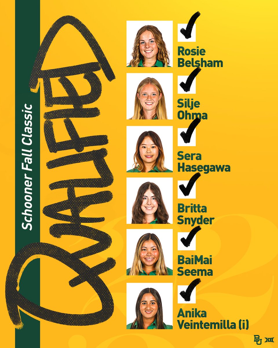 BaylorWGolf's tweet photo. Our 6️⃣ for the Schooner Fall Classic this weekend!

#SicEm🐻⛳️🏌️‍♀️ https://t.co/p7QDaeD2RG