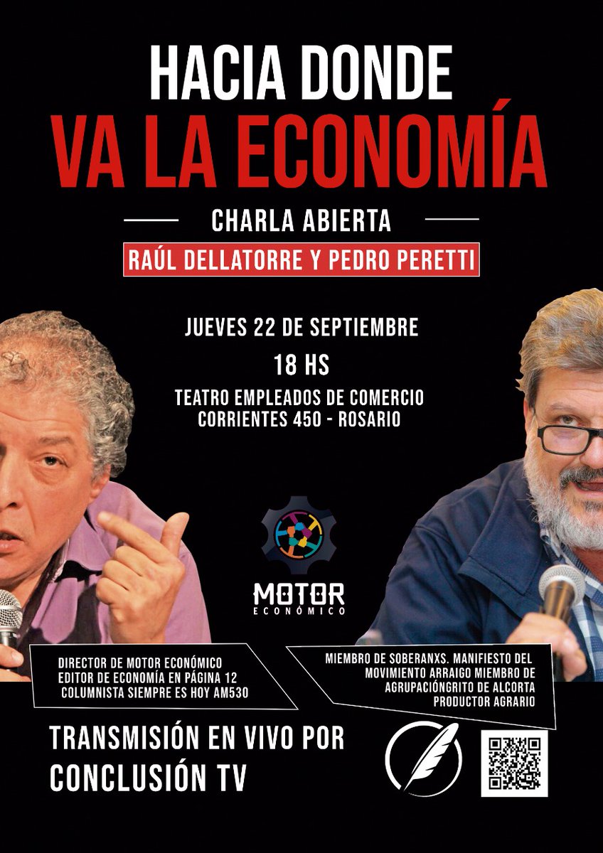 Invitamos a presenciar la charla ¿Hacia dónde va la economía? entre los compañeros Raúl Dellatorre <a href="/motoreco_ok/">Motor Económico</a> y Pedro Peretti <a href="/psperettiok/">Pedro Peretti</a>
Mañana 18 hs. Teatro Asociación Empleados de Comercio de Rosario
Sin inscripción previa y también transmitiremos en vivo por <a href="/ConclusionRos/">Conclusión</a>