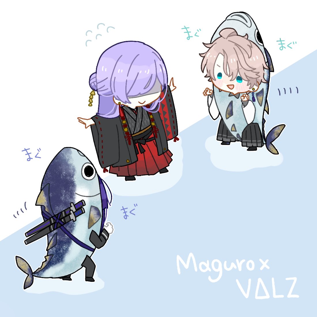 「VΔLZの2人がマグロだったということは…#描いた晴  #長尾百景  #上弦画 」|羽幸🦙🪽のイラスト