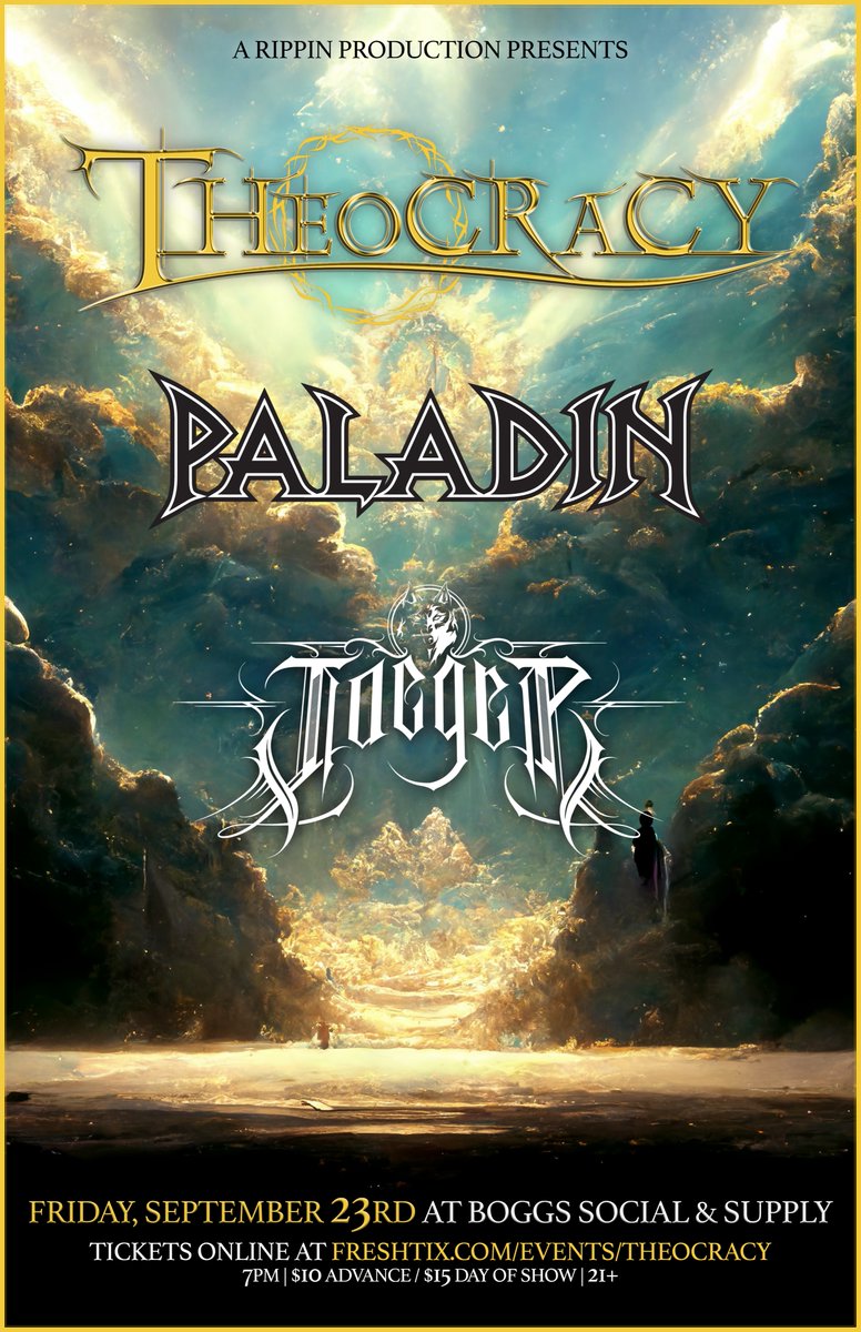 This Friday at Boggs Social and Supply, <a href="/PaladinATL/">Paladin</a> will be supporting <a href="/theocracyband/">Theocracy</a> alongside Jaeger!

Tickets on sale here: freshtix.com/events/theocra…