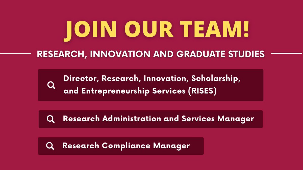 KPUresearch's tweet photo. Our team is growing! We are looking to fill three new administrative positions.

• Director, Research, Innovation, Scholarship, and Entrepreneurship Services
• Research Administration and Services Manager 
• Research Compliance Manager

Apply here: https://t.co/Ftq2GVfJJq https://t.co/MaNggJAJkK