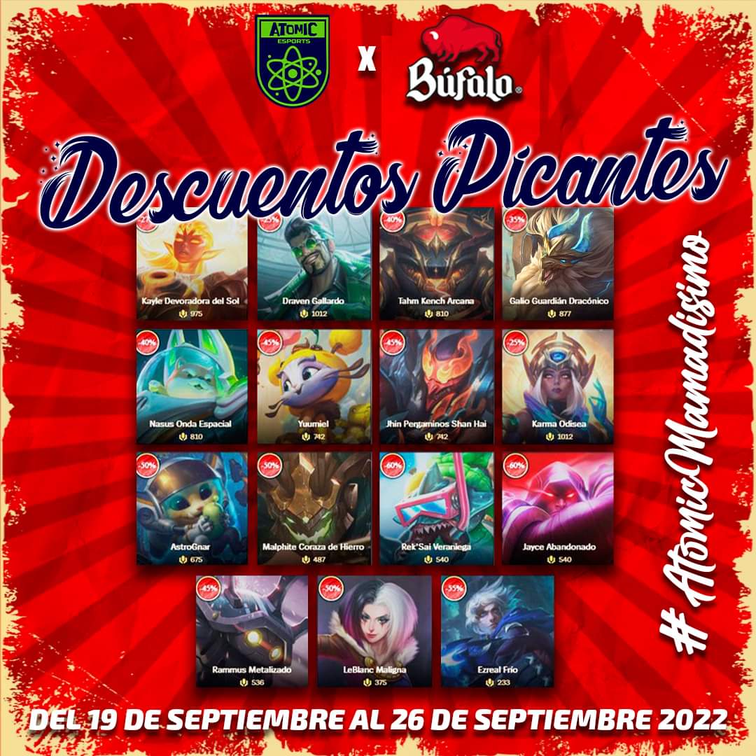 🔥Llegan los descuentos picantes 🔥

¿Kayle Devoradora del Sol☀️⚔️ o Galio Guardián Dracónico 🐉🛡️?

<a href="/salsaBufalo/">Salsa Búfalo</a> @LVPmexLoL
#ALaBúfalo #DDHLOL #AtomicMamadisimo #TiendaLoL