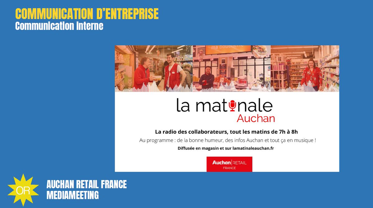 Strategies's tweet photo. GP Stratégies de la Communication d’Entreprise et des Collectivités Territoriales 2022 – Communication d’entreprise / Communication interne : un OR pour @Auchannews et l’agence @Mediameeting_ pour la réalisation « La Matinale Auchan ». Félicitation !
#gpstrat #Corporate https://t.co/NDkfFHjsmK