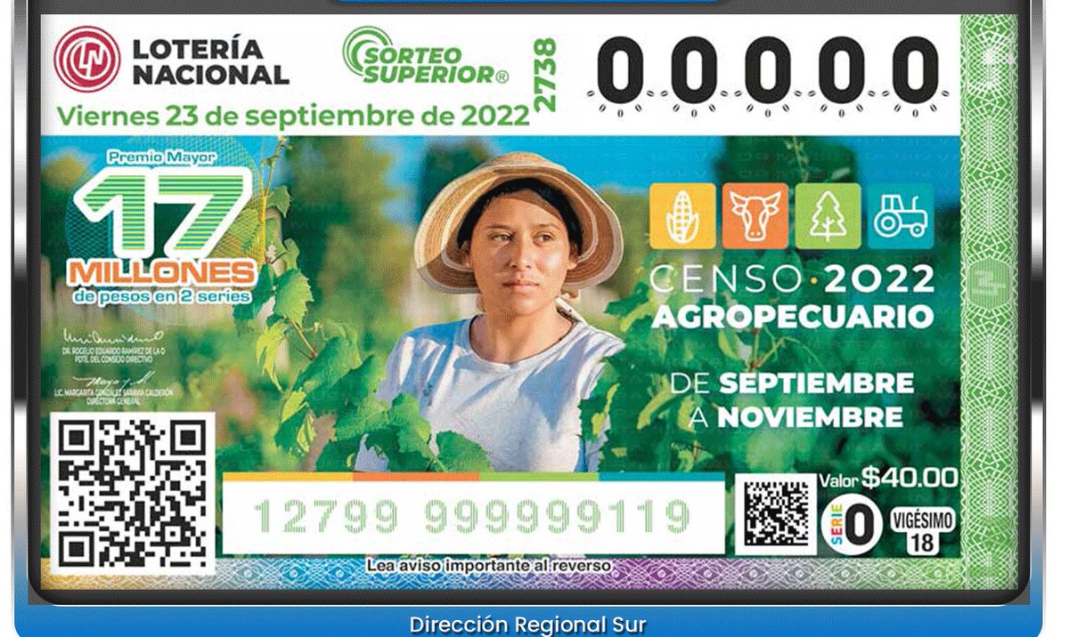 hjdsolis's tweet photo. El sorteo de la Lotería Nacional para la Asistencia Pública del próximo 23 de septiembre será conmemorativo del #CensoAgropecuario2022. Contar lo que es importante para el campo es importante para #México #INEGI. https://t.co/UfMqvDhXwe https://t.co/tBHC2j0ciV