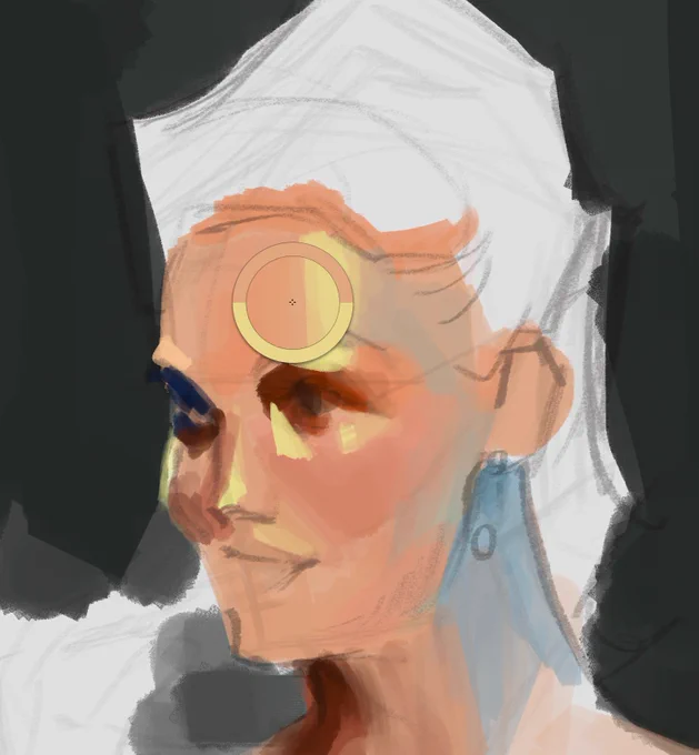 Then, with a 90-80 opacity brush, color pick the color between your base color and your hard color, this is a contact  