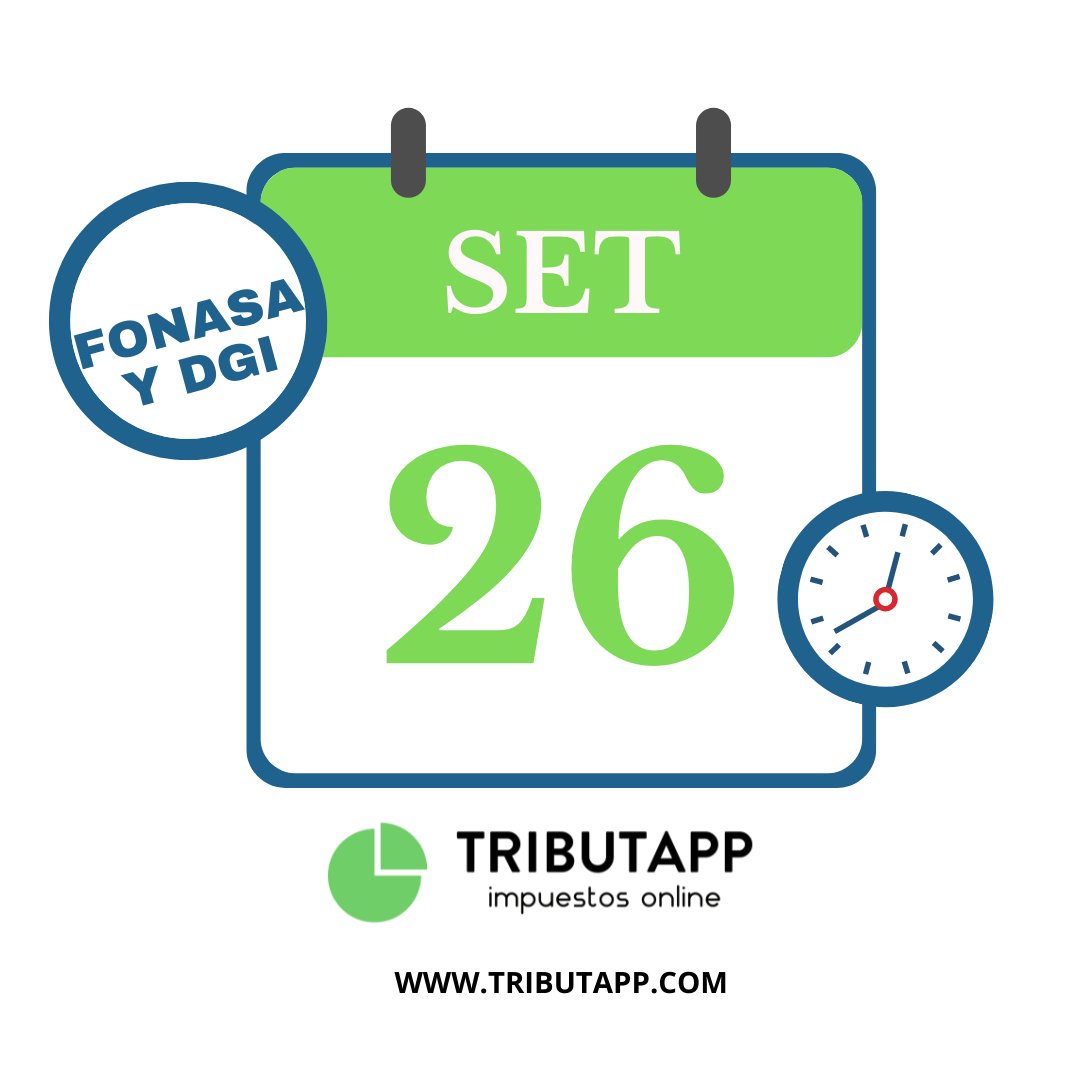 TributApp's tweet photo. 26 de setiembre 🔔 Vence el anticipo de IRPF e IVA servicios personales a DGI y el anticipo de FONASA. 🔔 https://t.co/QVcymAGLNj https://t.co/qXty3VHqAa