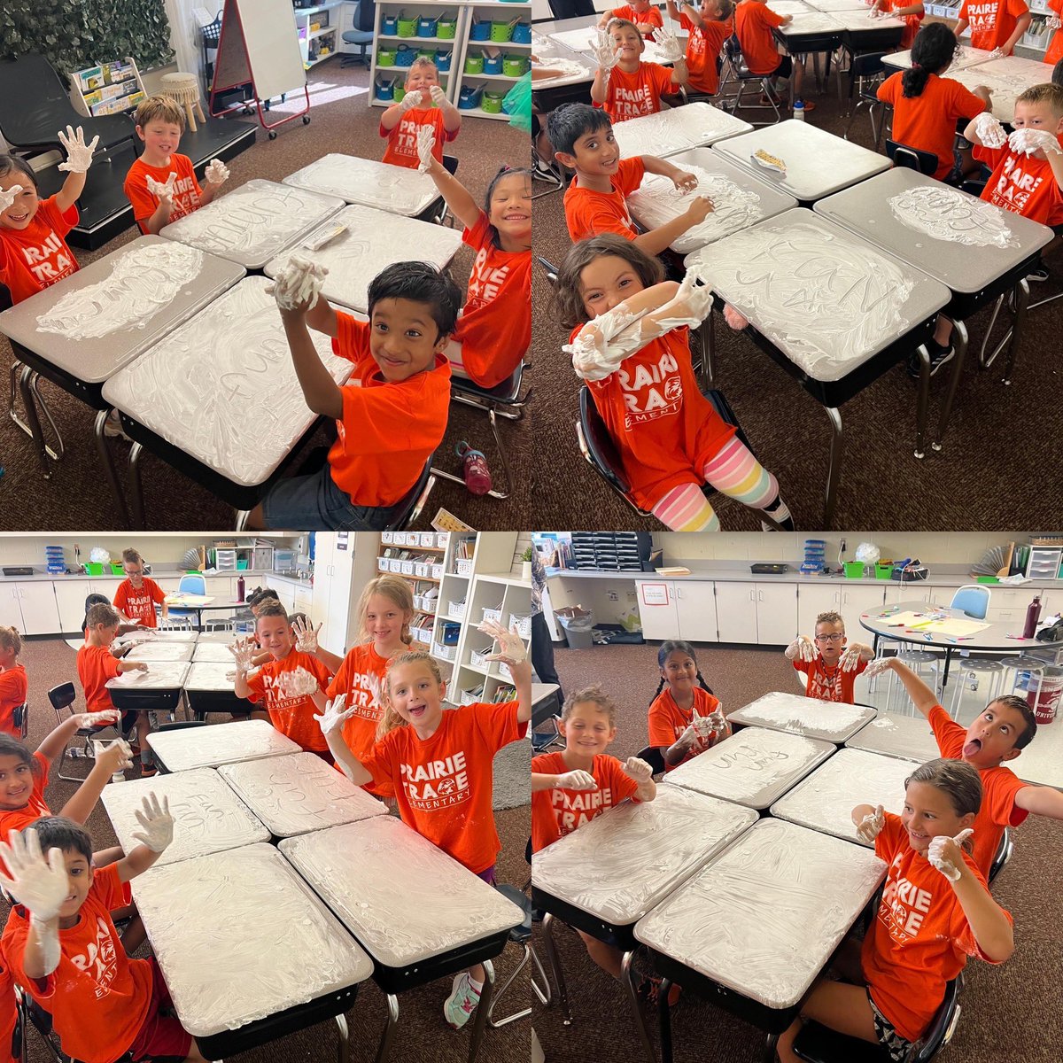 MissGreenPTE's tweet photo. And thank you to all the amazing donors who helped us reach our goals! We celebrated with shaving cream Fundations and a movie afternoon! 🧡💙 https://t.co/jKDfLvEVtR