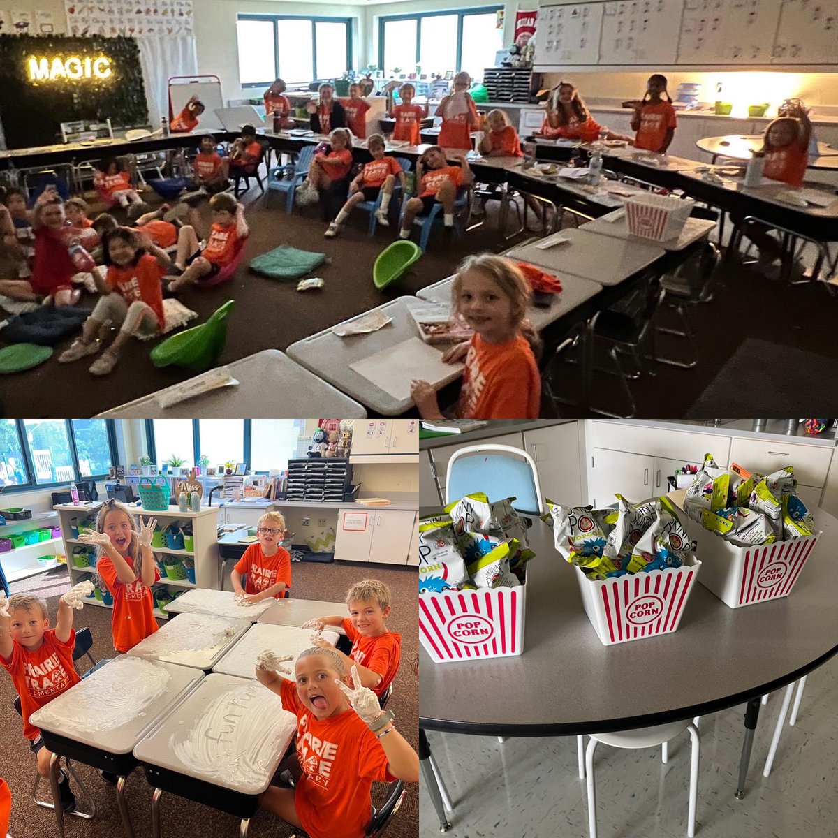 MissGreenPTE's tweet photo. And thank you to all the amazing donors who helped us reach our goals! We celebrated with shaving cream Fundations and a movie afternoon! 🧡💙 https://t.co/jKDfLvEVtR
