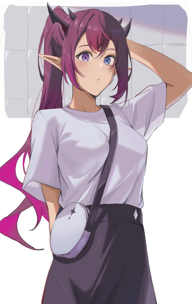 irys (hololive) 1girl horns solo long hair pointy ears heterochromia skirt  illustration images