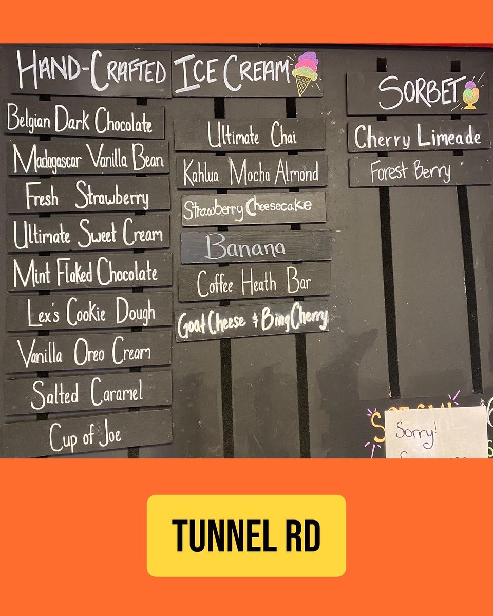 • Wednesday, September 21st Menu •
Check out Maple Walnut and Vanilla Rocky Road at Charlotte St!😋
Plus, Goat Cheese &amp; Bing Cherry at Tunnel Rd!🍒
We are open 12:30 - 8:00 today and would love to see you!
#ashevilleicecream