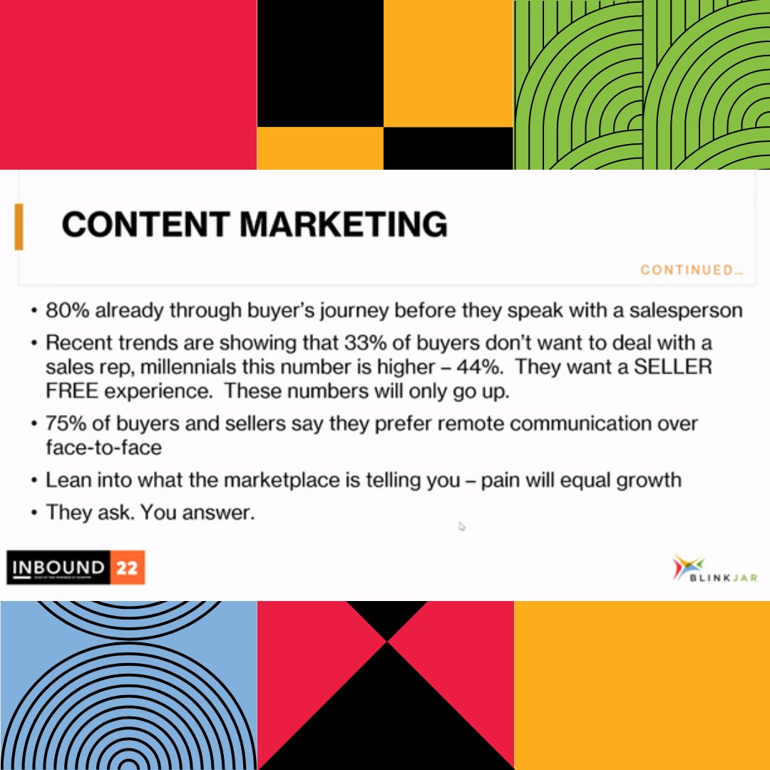 BlinkJarMedia's tweet image. Just a couple of the key takeaways presented this morning at the Baton Rouge HUG! We always love to get some actionable metrics and insights from leaders in our industry! 🙌🙌 #Inbound22 #hubspot #hubspotusergroup