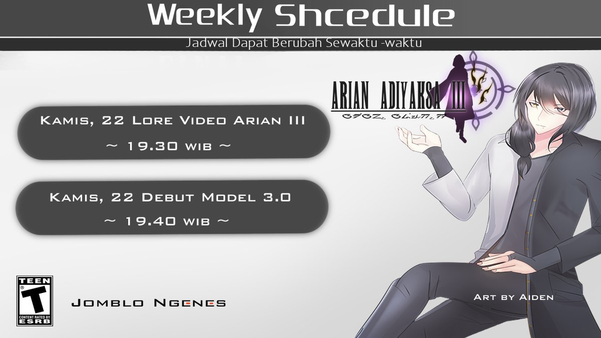 ArianAdiyaksa's tweet photo. Perubahan Jadwal Lore video sama debut hari KAMIS malam JUMAT ya ! jam 19.30 &amp; 19.40 wib ,Hari Jumatnya ada panggilan Alam ternyata ! 
Lore video waiting room:
https://t.co/liByM0gmDw
Debut Model 3.0:
https://t.co/OC1cdixlW9

#VtuberID #vtuberSunda #VtubersUprising #arianadiyaksa https://t.co/pSoPMESZlY