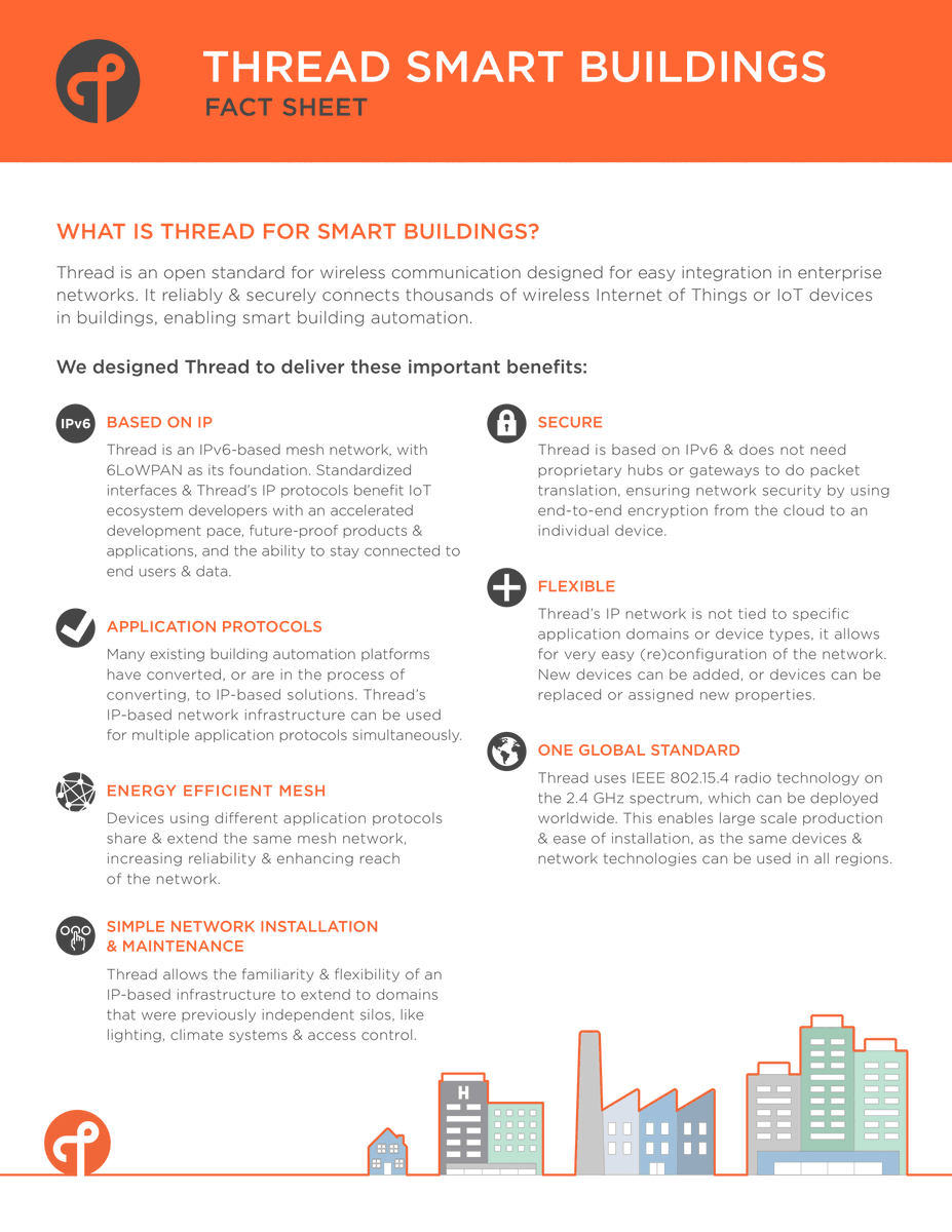 TheThreadGroup's tweet photo. Curious about how #Thread works in #SmartBuildings? 

Learn more from our #FactSheet below or visit: https://t.co/Ef8u1n33dE

#ThreadGroup #IoT #InternetOfThings https://t.co/5Y4BivI9U5