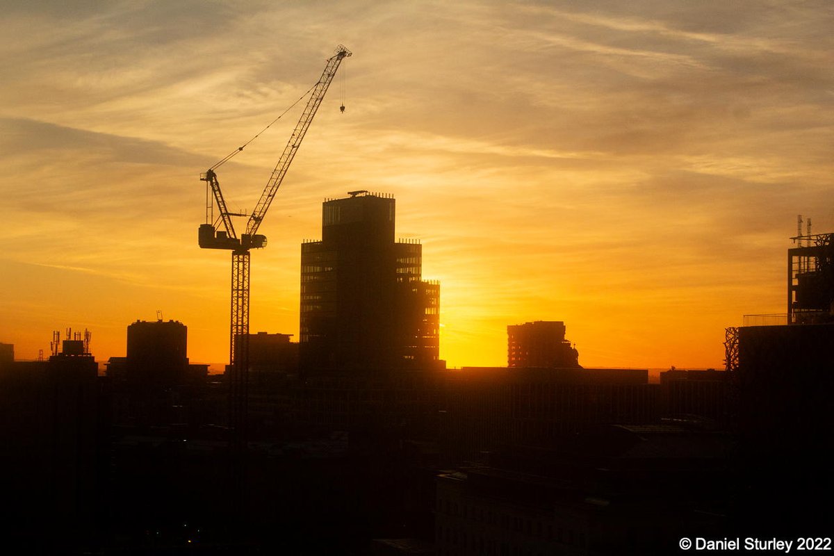 Daniel_Sturley's tweet photo. #Birmingham UK, #sunrise behind @103ColmoreRow recently with the #construction #crane for the #Octagon @ParadiseBham 
#BirminghamWeAre #RisingFast https://t.co/awwjob3uN9
