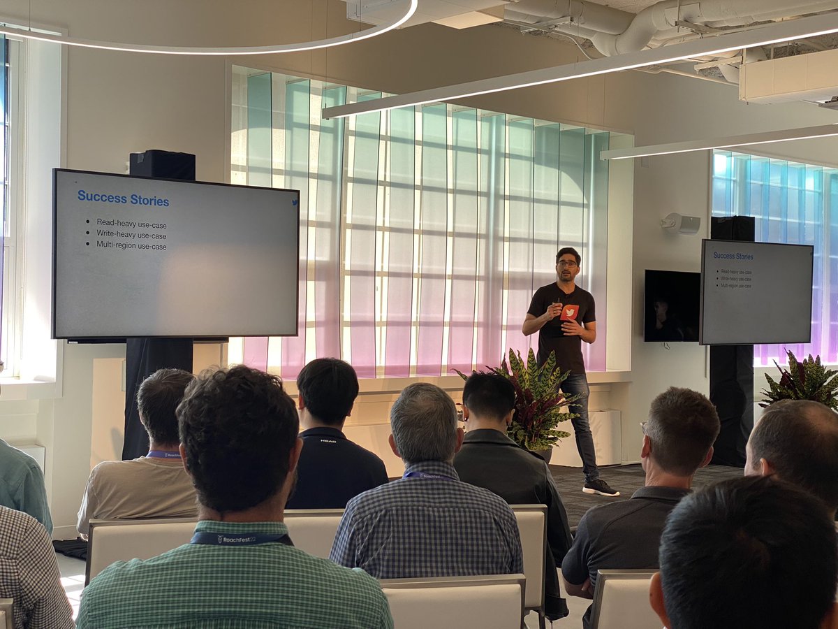 CockroachDB's tweet photo. If we’re talking about @Twitter using #CockroachDB for their global Feature Store, we have to keep it under 280 characters, right? 

Anyway, Twitter Staff Software Engineer @BhatiJigar is onstage at #RoachFest22 sharing success stories, challenges, and learnings. https://t.co/kykACsaNrP