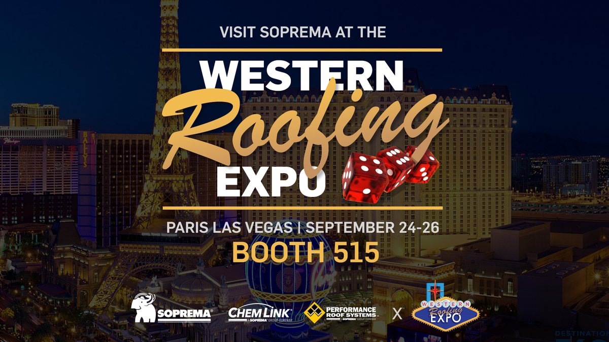 Chem_Link's tweet photo. Visit @SopremaUSA, @Chem_Link and @Performance_RS Sept. 24-26 in Booth 515 at the @WSRCA Western Roofing Expo in Vegas! Roofing contractors can walk the exhibit floor for FREE! Download a pass online: https://t.co/qFHmUbls9o

#soprema #roofing #roofingcontractor #wre2022 https://t.co/5D0Ikv1X8H