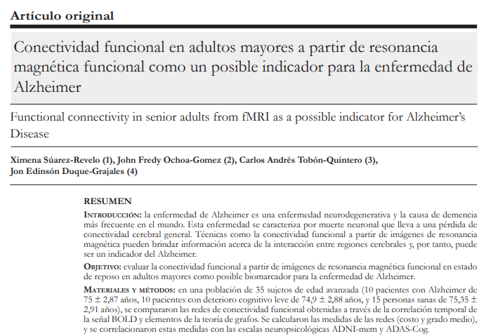 Hoy, en el #DíaMundialDelAlzheimer, los invitamos a leer uno de nuestros artículos que habla de la conectividad funcional en adultos mayores a partir de resonancia magnética funcional como un posible indicador para la enfermedad de #Alzheimer.
👉🏻ow.ly/BU3F50KPyLR