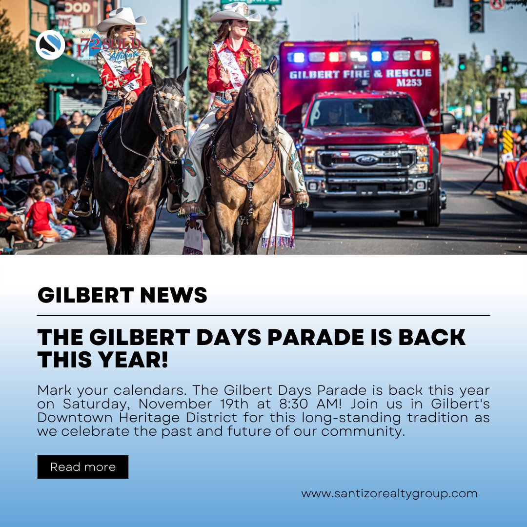 Want to participate in this year's parade? Applications for floats are due by November 8th glbrt.is/ParadeParticip… #gilbertrealestate #gilbertnews #gilbertaz #santizorealtygroup #azlife #haguepartners #gilbertarizona #arizonalife #gilbertdaysparade gilbertaz.gov/GilbertDays