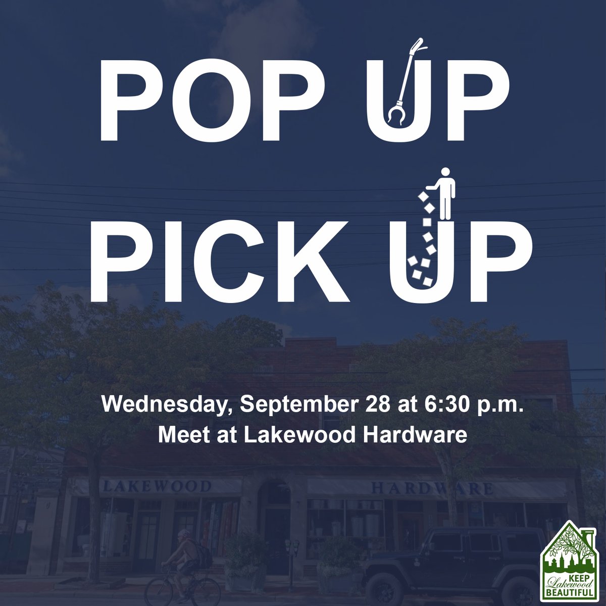 Join <a href="/KLBLakewood/">KeepLwoodBeautiful</a> for a Pop Up, Pick Up on 9/28 @ 6:30 pm to do good, have fun &amp; make friends!  Meet in the pkg lot @ Lakewood Hardware-16608 Madison. Bags, vests, gloves &amp; litter tongs provided. Pick up litter &amp; beautify the area near the west-end of Madison Ave.