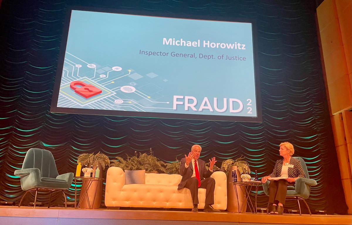 AGACGFM's tweet photo. @JusticeOIG  Michael Horowitz and Chair of the PRAC, opened day 2 of #Fraud22. Overseeing more than $5 trillion in pandemic-related programs and spending is a big job.  The PRAC has worked hard to develop tools with data on where funding money was spent https://t.co/vOX4UOi3Po https://t.co/w3TR2Pt4y5