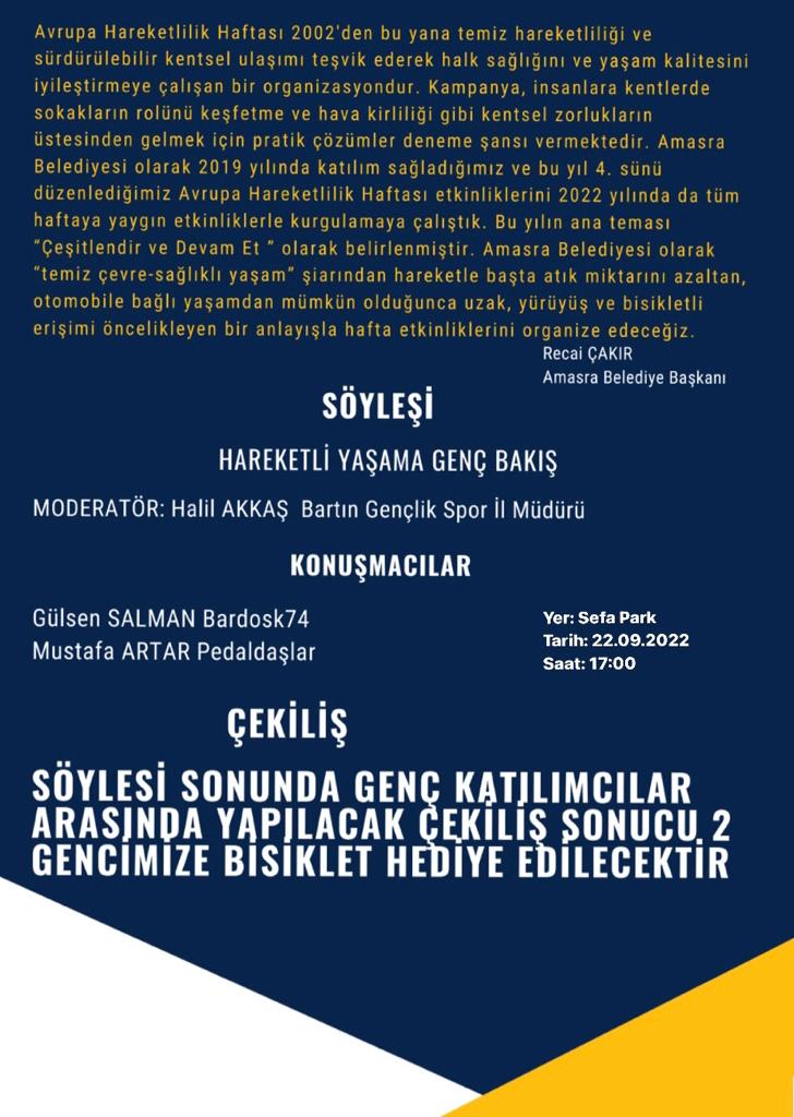 Avrupa Hareketlilik Haftası kapsamında yarın gerçekleşecek ''Hareketli Yaşama Genç Bakış'' konulu söyleşimize tüm gençlerimiz davetlidir.

Yer : Sefa Park
Tarih ve Saat : 22 Eylül Perşembe  ⏰ 17.00 ’da