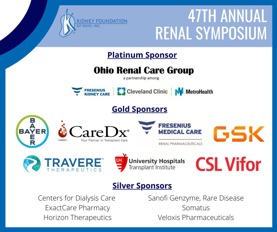 kfohio's tweet photo. The 47th Annual Renal Symposium starts tomorrow! Thank you to the sponsors who made it possible. https://t.co/vmyCgEaPE6