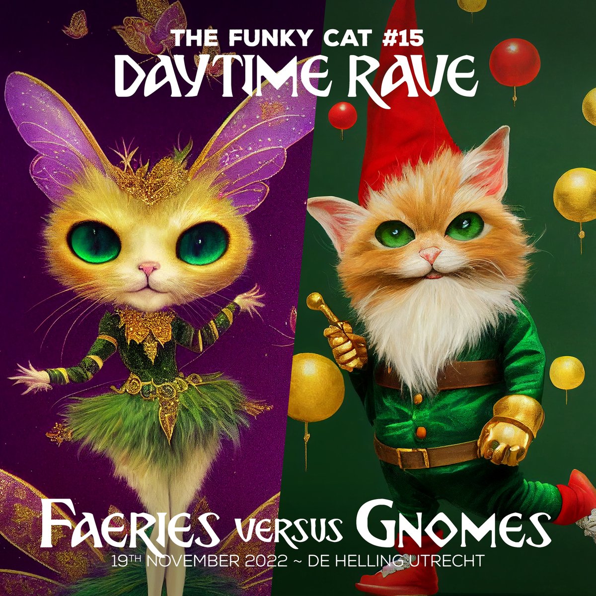 geckoNL's tweet photo. We are proud to reveal the theme for our next #thefunkycat party:

🧚✨ FAERIES versus GNOMES 👹⛏️

This is going to be a true clash of the critters 😼👊 
What side are you on? Choose wisely...

Get your tickets through https://t.co/08GZhyTvwQ

#utrecht #dehelling https://t.co/t6fs1LsyqN