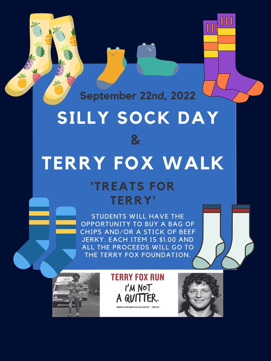 AmiskSchool's tweet photo. Tomorrow is a busy, exciting day at Amisk School! Silly Sock Day, Terry Fox Walk at 11:30 am (everyone is welcome to join us), and Treats for Terry in the afternoon! #amiskschool #btpstogether https://t.co/5wDJMk08xT