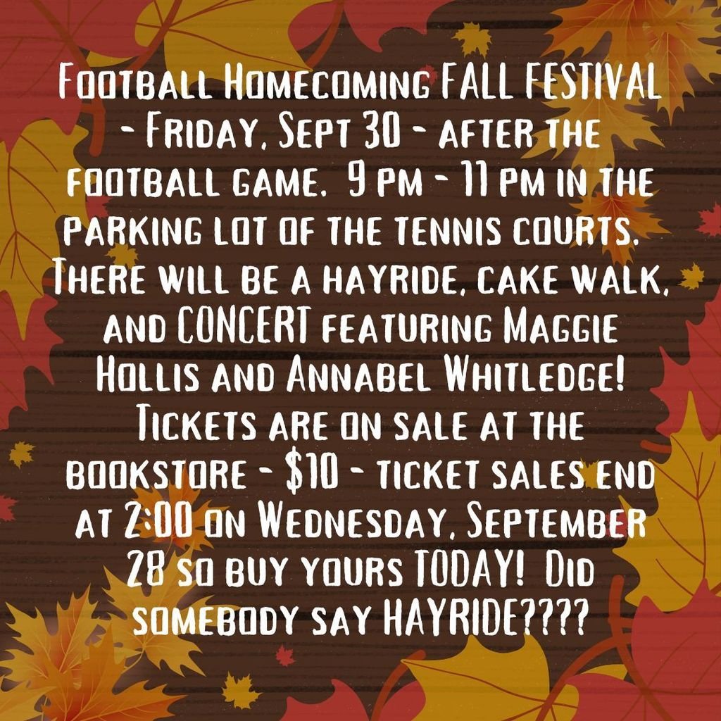 Make sure you get your tickets now for the Homecoming event after the game on 9/30/22.