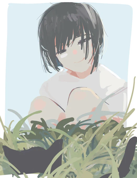 これは草の練習してたはずが猫と人間を描いてた絵 