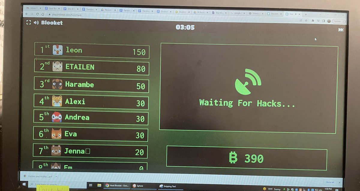 teachmathMsN's tweet image. CTB 6th graders are enjoying a competitive closure Blooket activity! They have come so far from the first day of school! The game just started and they are playing for stickers and bragging rights! @CTB_TSmith @CTBarkalow  @BHohenshilt