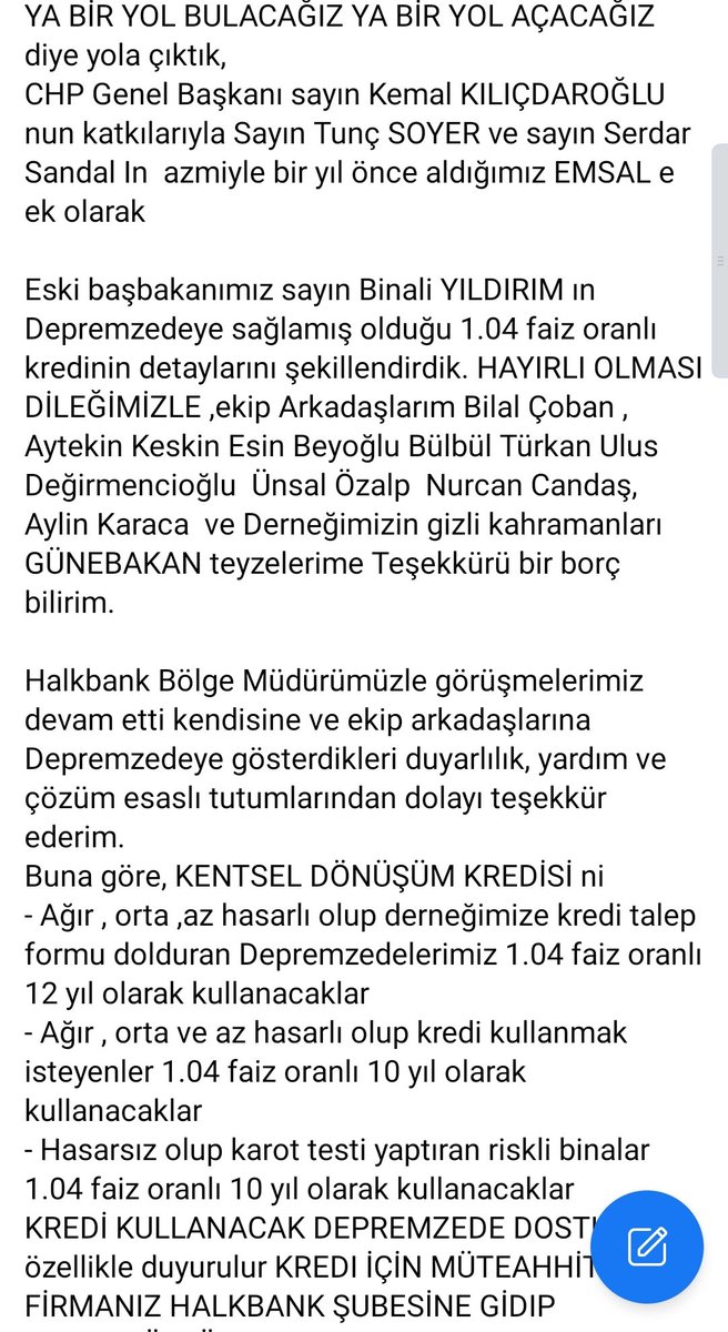 Haydar Özkan (@haydarozkan90) on Twitter photo YA BİR YOL BULACAĞIZ YA BİR AÇACAĞIZ DEDİK. KATKISI OLAN HERKESE TEŞEKKÜRLER, BİZİ SABIRLA KABUL EDİP DİNLEYEN SİYASİLERİMİZE TEŞEKKÜRLER <a href="/izdeda/">İzmir Depremzedeleri Dayanışma Derneği (İZDEDA)</a> #İzmireKulakVerin teşekkürler <a href="/BY/">Binali Yıldırım</a> <a href="/kilicdarogluk/">Kemal Kılıçdaroğlu</a> <a href="/avhamzadag/">HAMZA DAĞ</a> <a href="/MAtillaKaya/">Mahmut Atilla Kaya</a> <a href="/tuncsoyer/">Tunç Soyer</a> <a href="/SerdarSandal/">Serdar Sandal</a> <a href="/KSurekli/">Kerem Ali Sürekli 🇹🇷</a> <a href="/chpizmiril/">CHP İZMİR İL BAŞKANLIĞI 🇹🇷</a> <a href="/SEVDAERDAN/">Av. Sevda Erdan Kılıç</a> YA BİR YOL BULACAĞIZ YA BİR AÇACAĞIZ DEDİK. KATKISI OLAN HERKESE TEŞEKKÜRLER, BİZİ SABIRLA KABUL EDİP DİNLEYEN SİYASİLERİMİZE TEŞEKKÜRLER <a href="/izdeda/">İzmir Depremzedeleri Dayanışma Derneği (İZDEDA)</a> #İzmireKulakVerin teşekkürler <a href="/BY/">Binali Yıldırım</a> <a href="/kilicdarogluk/">Kemal Kılıçdaroğlu</a> <a href="/avhamzadag/">HAMZA DAĞ</a> <a href="/MAtillaKaya/">Mahmut Atilla Kaya</a> <a href="/tuncsoyer/">Tunç Soyer</a> <a href="/SerdarSandal/">Serdar Sandal</a> <a href="/KSurekli/">Kerem Ali Sürekli 🇹🇷</a> <a href="/chpizmiril/">CHP İZMİR İL BAŞKANLIĞI 🇹🇷</a> <a href="/SEVDAERDAN/">Av. Sevda Erdan Kılıç</a>