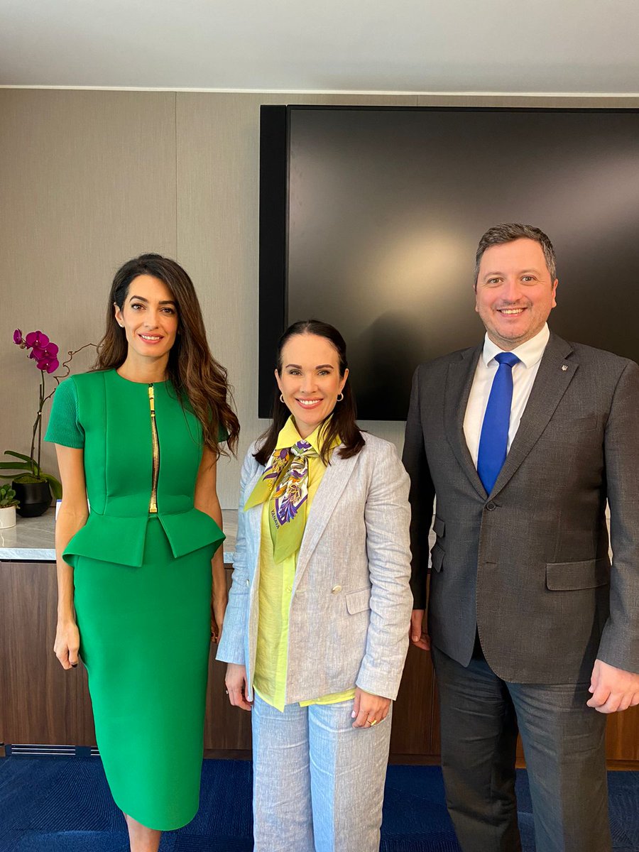 <a href="/reparationgroup/">International Reparation Group_stand with Ukraine!</a> on #UNGA77 meet today <a href="/Amal_Style1/">Amal Clooney Style</a>. Discussed the details of the compensation mechanism. Tomorrow Amal will be the moderator of the Ukrainian side event. Thanks for support!