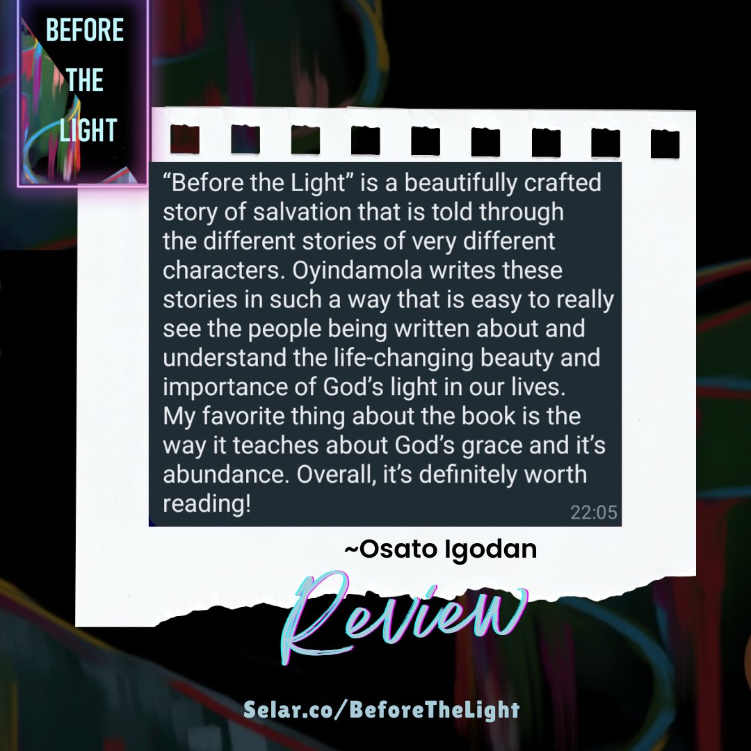 feyikemi_'s tweet photo. Some more reviews of my ebook #BeforeTheLight β¨οΈβ¨οΈ
Link to purchase: https://t.co/D7DBRIbN9D
Thanks for your kind words, @Onosetalee @osatobaby @nneoma_edeh π€β€οΈβ€οΈ https://t.co/tbX1mVlscm