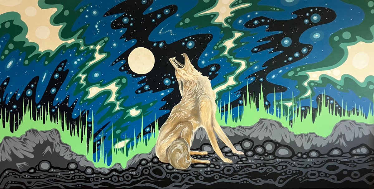 Jackieveky's tweet photo. Bison and Coyote 🌝 Art Close to Home
#northernartsandculture #howlingatthemoon #welcometothelightshow
#treeskyline https://t.co/xrgBJ3zyD3
