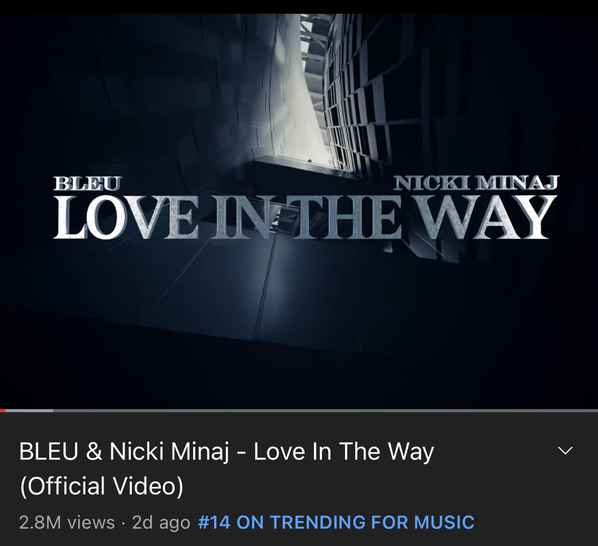B4B243's tweet photo. The #LoveInTheWayVideo is now #14 on trending for music. +15 from yesterday π₯ https://t.co/bOsejmORhp