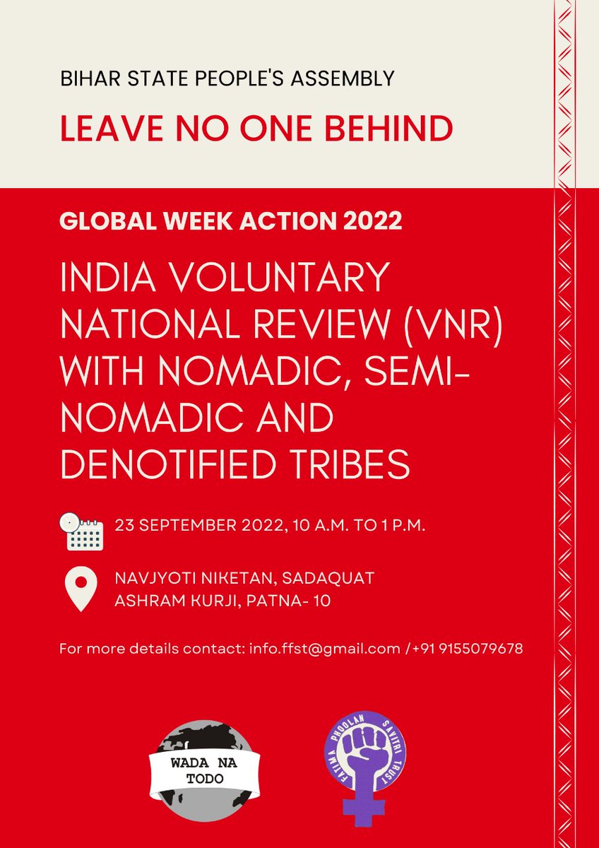 Bihar State People's Assembly

Leave No one Behind

India voluntary National Review (VNR) 2022 with nomadic, semi-nomadic and Denotified Tribes

Global week action 2022

 Fatima phoolan savitri trust