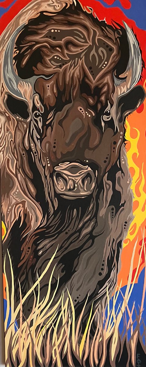 Jackieveky's tweet photo. Bison and Coyote 🌝 Art Close to Home
#northernartsandculture #howlingatthemoon #welcometothelightshow
#treeskyline https://t.co/xrgBJ3zyD3