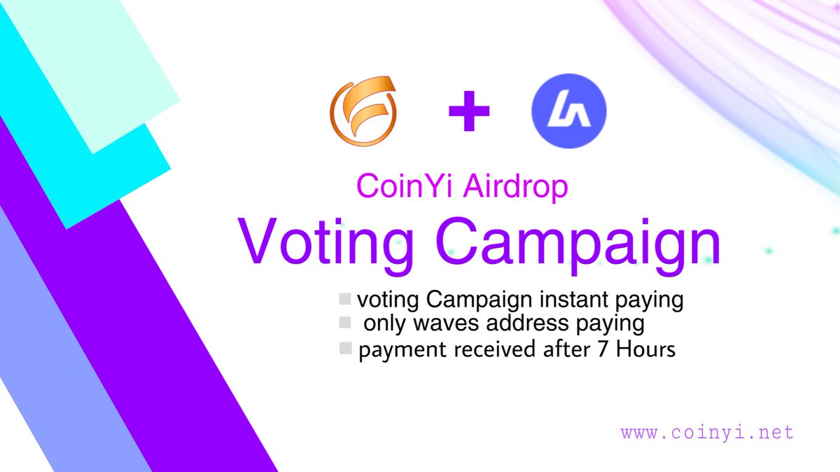CYi Live Voting Campaign 🎉 
Vote CoinYi Coin Listing Latoken Exchange

✅ t.me/CYiinstant_air…?

▫️voting Campaign instant paying
▫️ only waves address paying

Happy CYi family ☺️