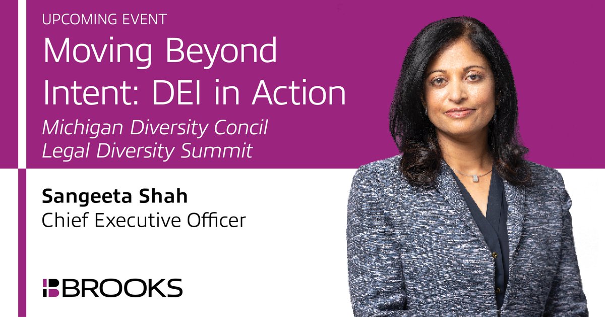 Brooks Kushman CEO Sangeeta Shah will be a panelist at the upcoming Michigan Diversity Council Legal Diversity Summit, Moving Beyond Intent: DE&amp;I in Action. Learn more: brookskushman.com/insights/ceo-s…

#diversity #equity #inclusion