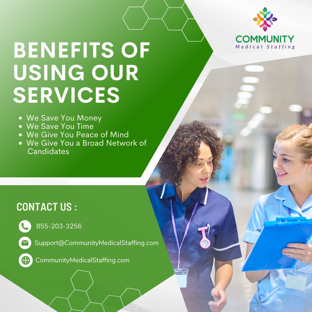 communitymstf's tweet photo. Below are some of the benefits of using our services.
#CMS #health #healthcare #time #money #growth #candidates #staffing #nurses #caregivers #benefits #staffingneeds #shortages #georgia #USA #atlanta https://t.co/MKOzu1RxQQ