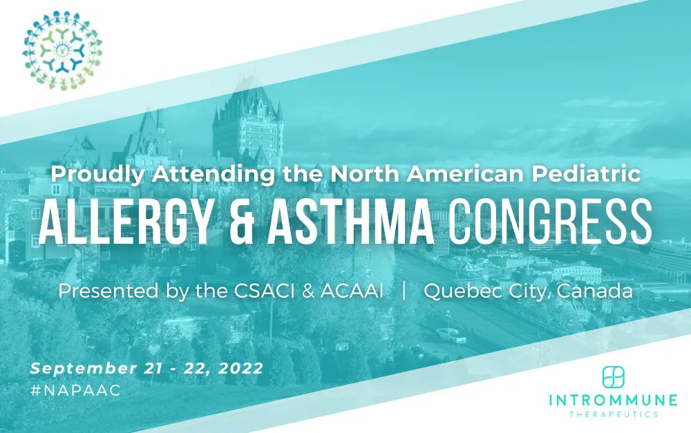 intrommune's tweet photo. Catch us at the first-ever North American Pediatric Allergy & Asthma Congress, a joint effort between @CSACI_ca and @ACAAI! We're looking forward to meeting with #lifescience leaders to discuss advancing #pediatricfoodallergy treatment and prevention 💪
#NAPAAC #biotech https://t.co/dq5rgLB0Js