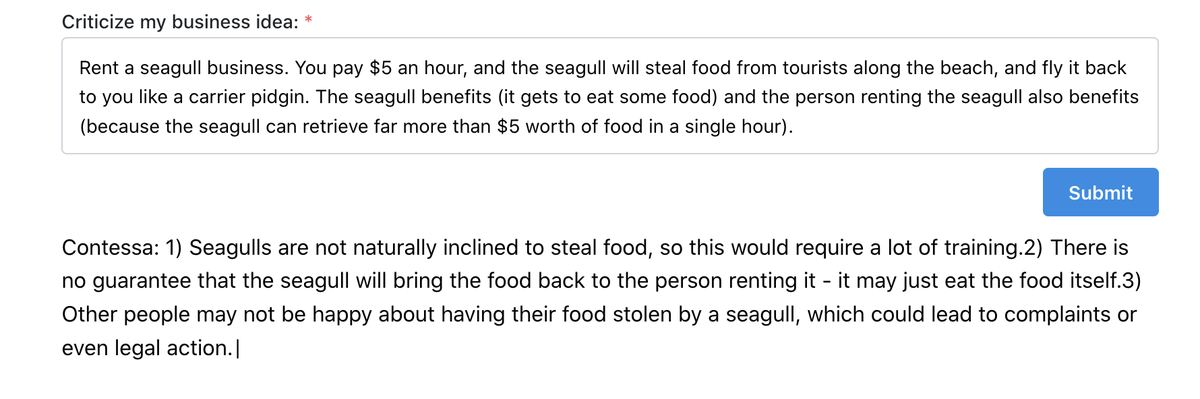 There is an AI that criticizes business ideas, and it does not like my business idea. It shall be my life mission to prove this bot wrong.