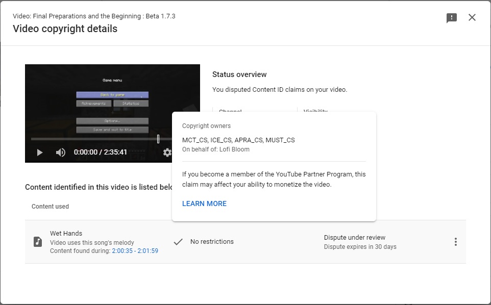 RaltusMC's tweet photo. #YouTube #YouTubeGaming #YouTuber #FalseCopyright #CopyrightClaimed #CopyrightClaim #Minecraft #MinecraftMusic #Java
I will most likely be getting my first strike on @youtube soon. I have been uploading my Twitch vods for a Minecraft series Iโve been streaming. ICE_CS aka https://t.co/LjwYJvKvOm